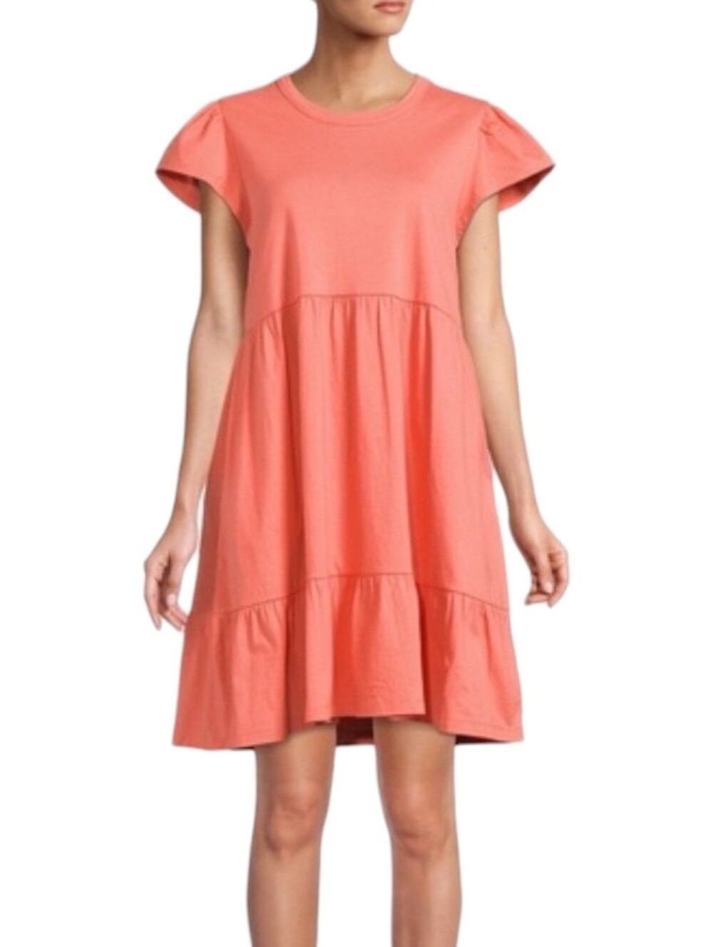 Time and Tru Coral Tiered Mini Dress Flutter Sleeve Knit XXL